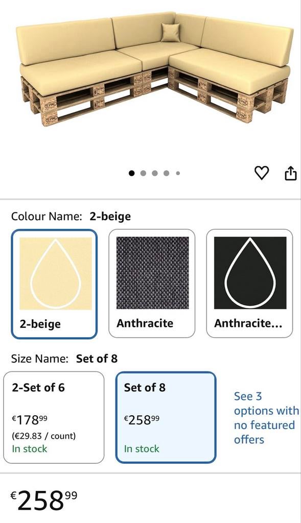 Hoekbank van pallets met beige kussens, Ophalen of Verzenden, Gebruikt, Hout