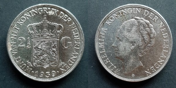 Rijksdaalder 1939 Wilhelmina zilver, Postzegels en Munten, Munten | Nederland, Verzenden, Koningin Wilhelmina, 2½ gulden, Zilver
