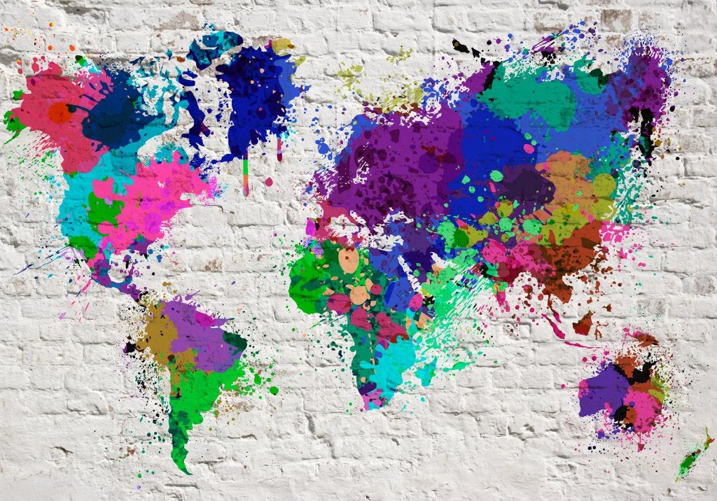 157 Colors Wereldkaart Vlies Fotobehang 350x250cm in 3 maten, Ophalen of Verzenden, Minder dan 10 m², Geel