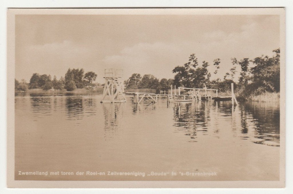 's-Gravenbroek (Reeuwijk) - zwemeiland met toren der roei-, Verzamelen, Ophalen of Verzenden, 1920 tot 1940, Ongelopen, Zuid-Holland