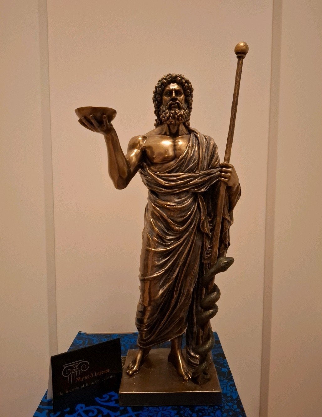 Veronese Design Beeld Asclepius - God van Genezing, Ophalen of Verzenden, Gepatineerd, 20 - 50 cm, Beeld