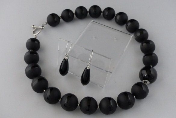 ONYX (18 mm)n ketting/oorhanger-set, Sieraden, Tassen en Uiterlijk, Kettingen, Verzenden, Zwart, Nieuw, Steen of Mineraal