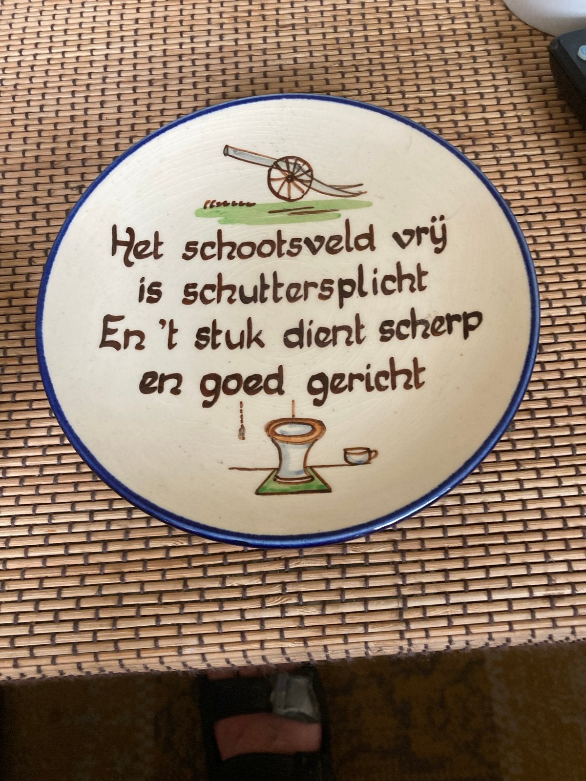 Vintage Delfts Blauw Wandbord - Schuttersplicht, Ophalen of Verzenden