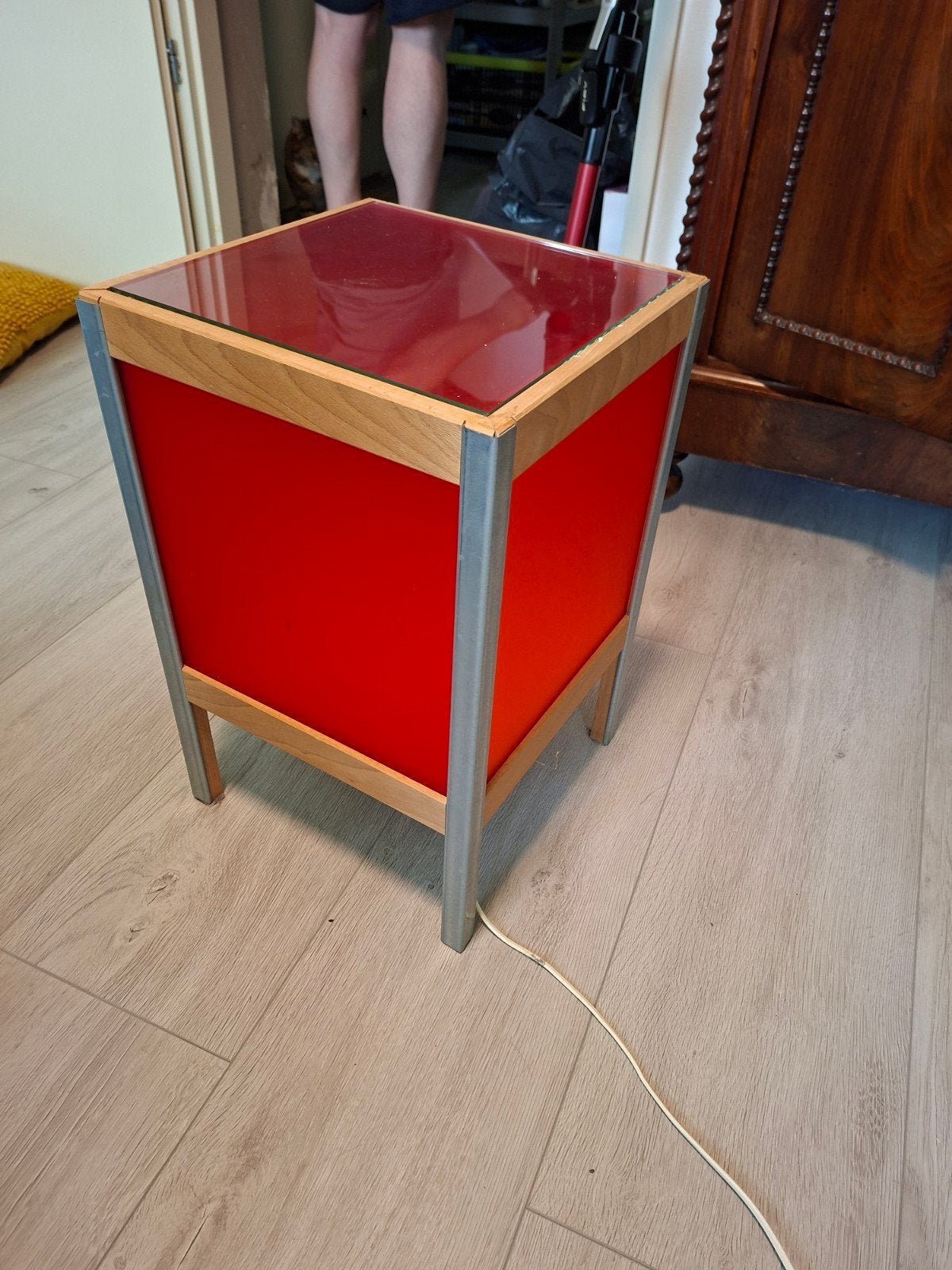 Kewlox tafel/lampjes/krukjes rood/oranje (set van 2), Ophalen, Gebruikt, Hout, Minder dan 100 cm