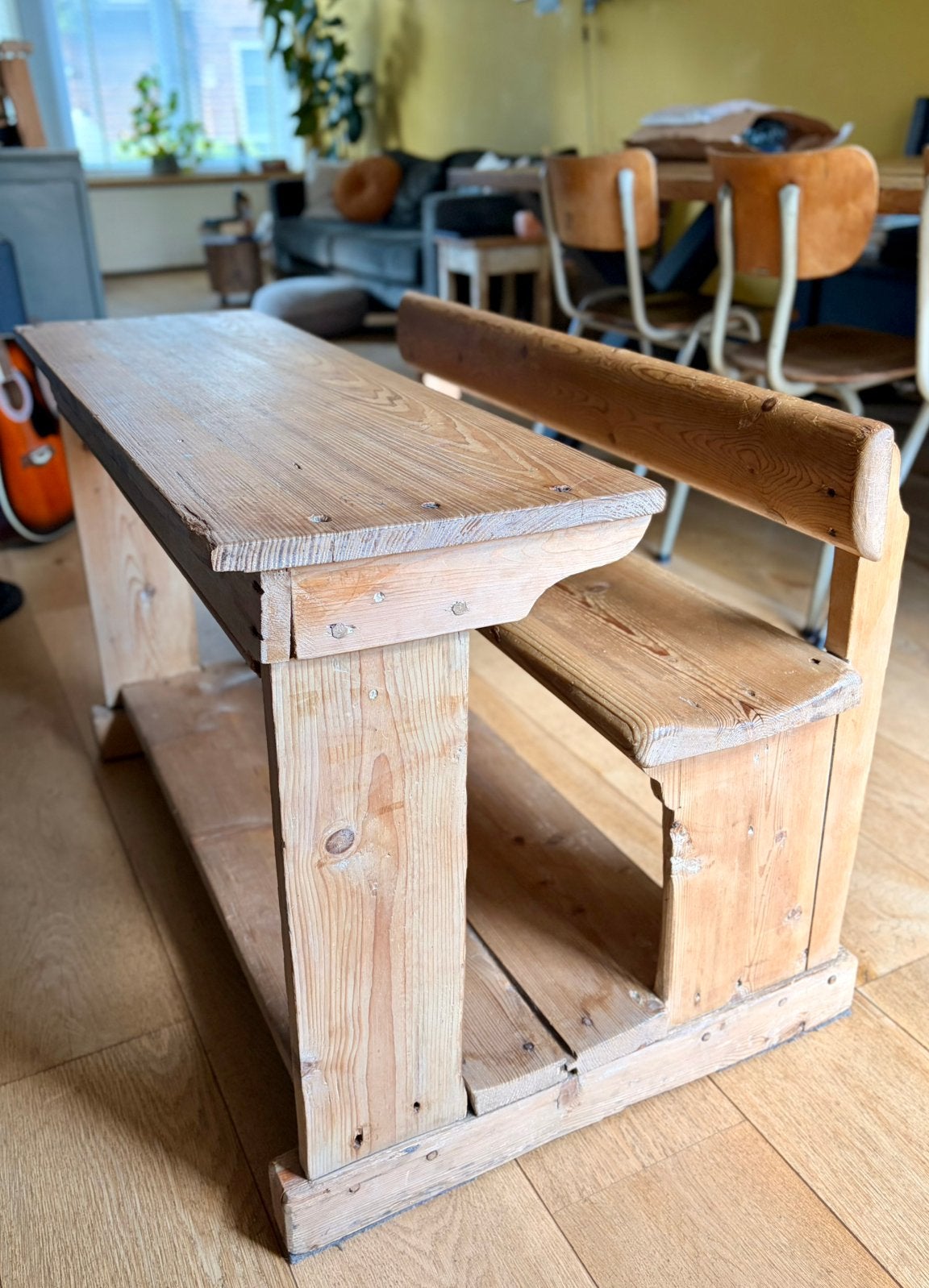 Prachtig oud schoolbankje 100jr oud!, Ophalen, Gebruikt, Tafel(s) en Stoel(en)