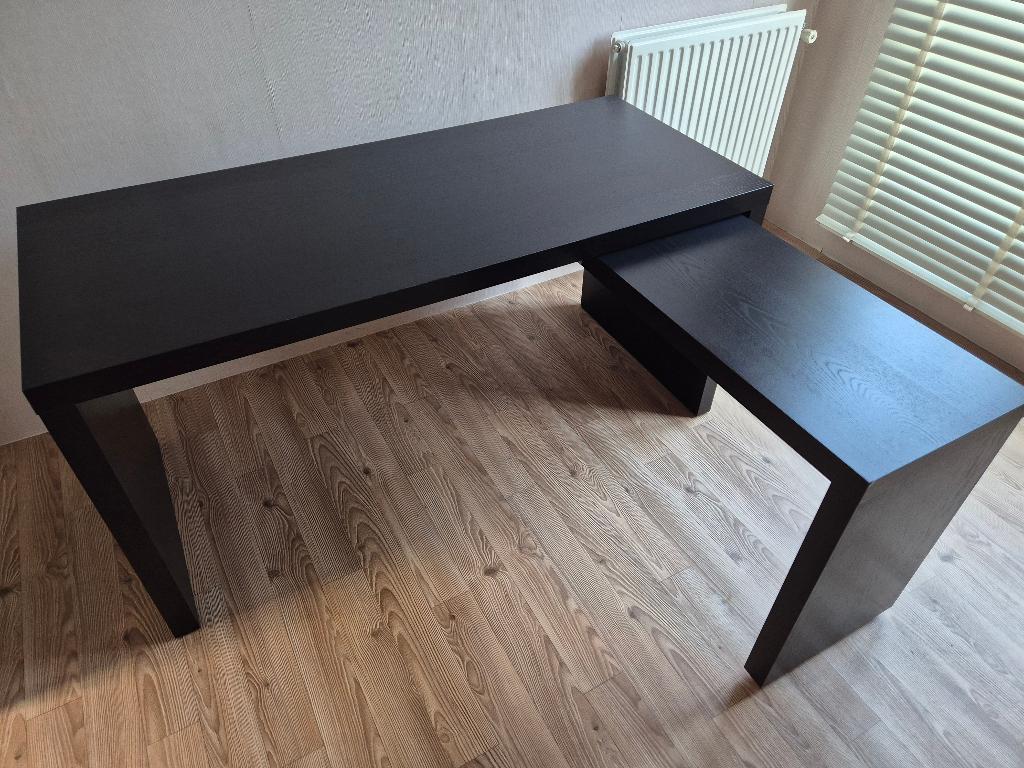 Gratis zwart houten buro met uitschuifbare zijtafel IKEAMalm, Ophalen, Zwart, Gebruikt, Schoolbureau