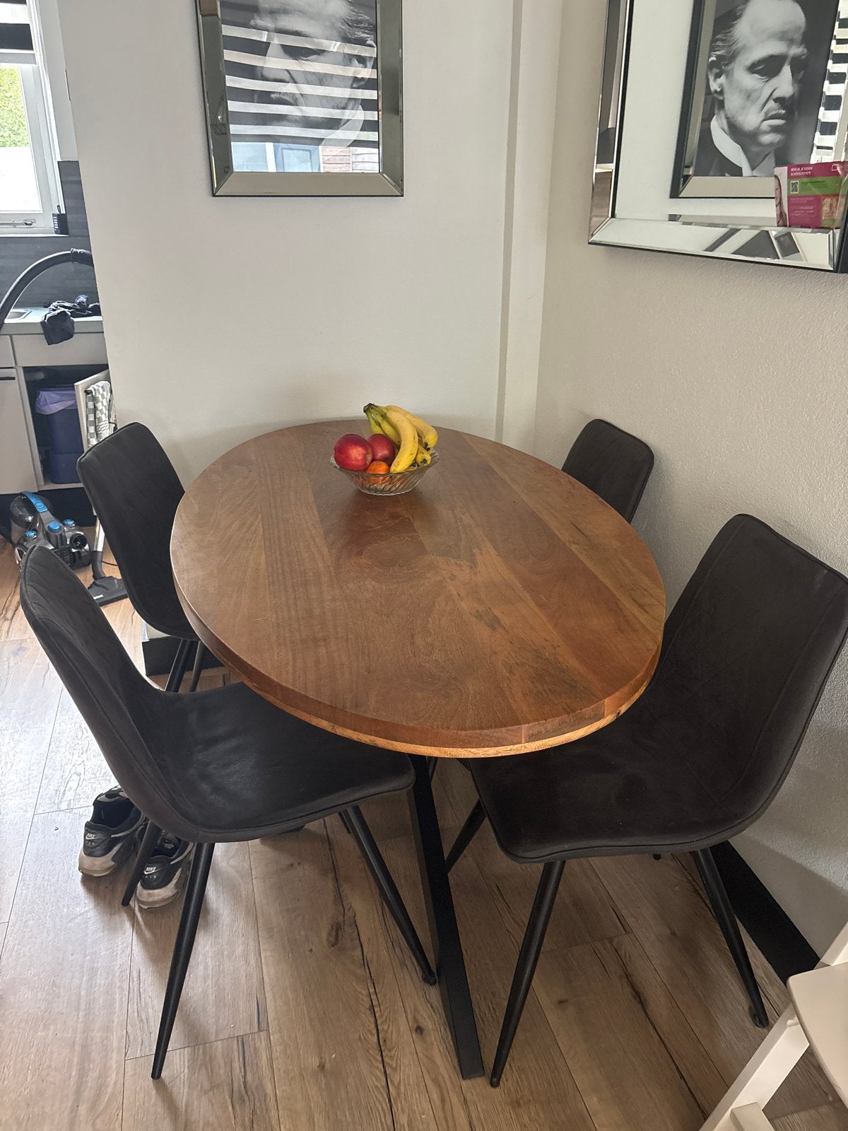 Mango Eettafel met stoelen - Licht krasje - 160x90x78 cm, Ophalen, Gebruikt, 50 tot 100 cm, 150 tot 200 cm