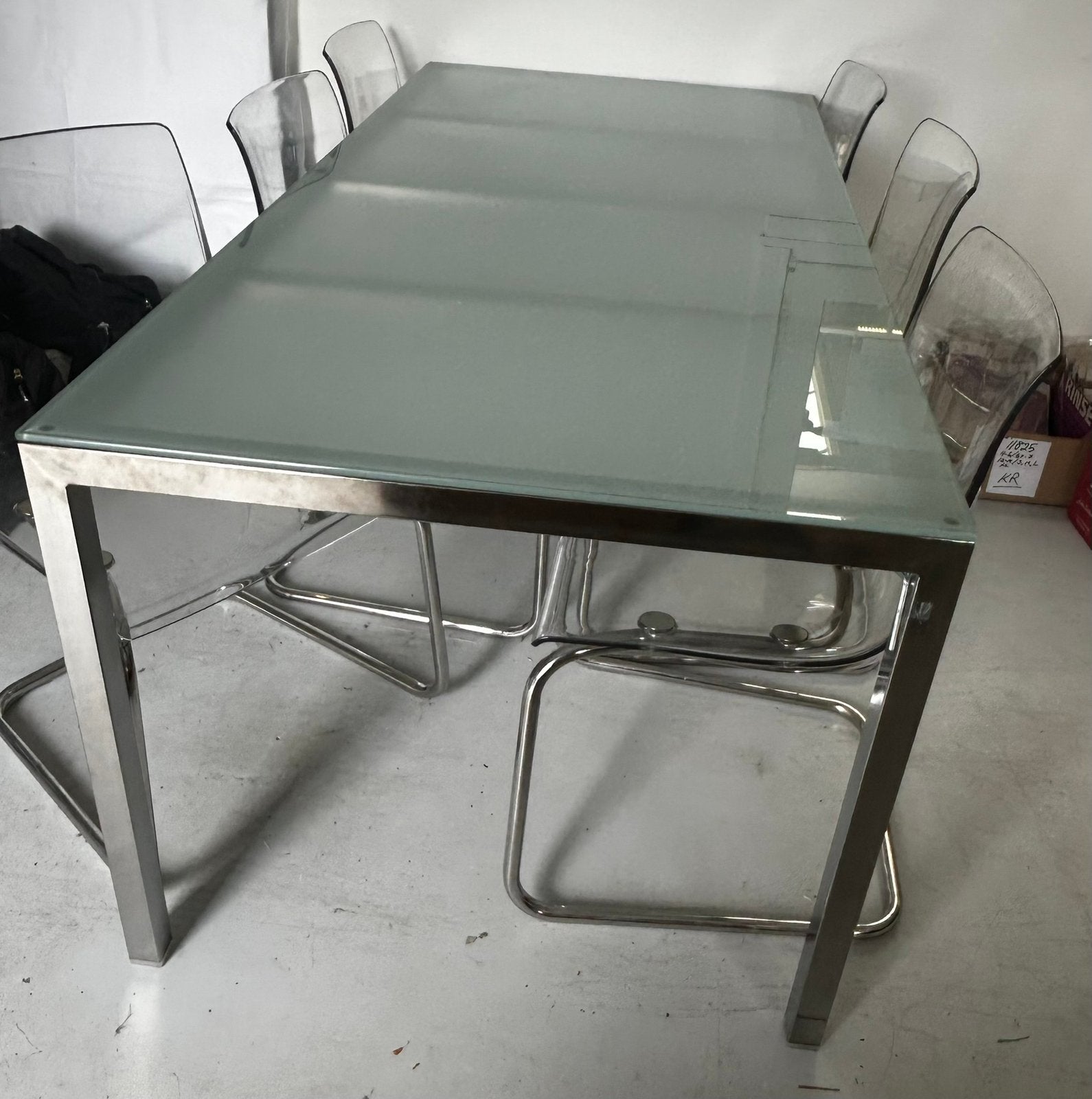Tafel met glasplaat en 6 stoelen, Ophalen, Kunststof, 200 cm of meer, 50 tot 100 cm