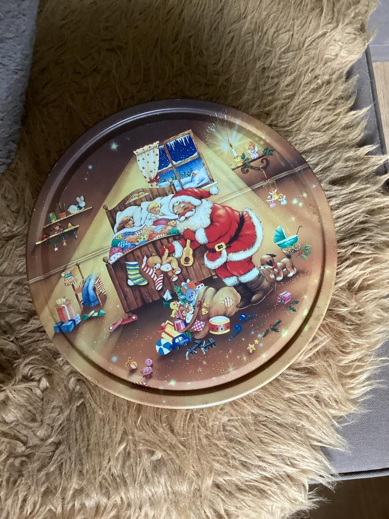 Vintage blik met kerstafbeelding, Ophalen of Verzenden, Gebruikt, Overige