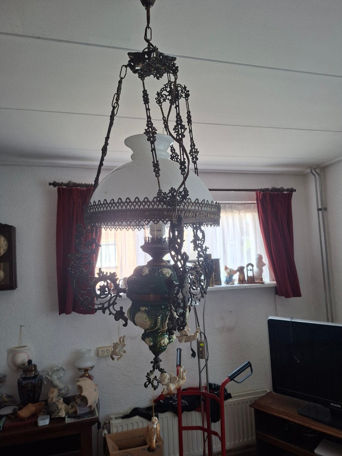 Petroleum lamp   Hanglamp  lees adv, Ophalen, Gebruikt, Glas, E27 (groot)