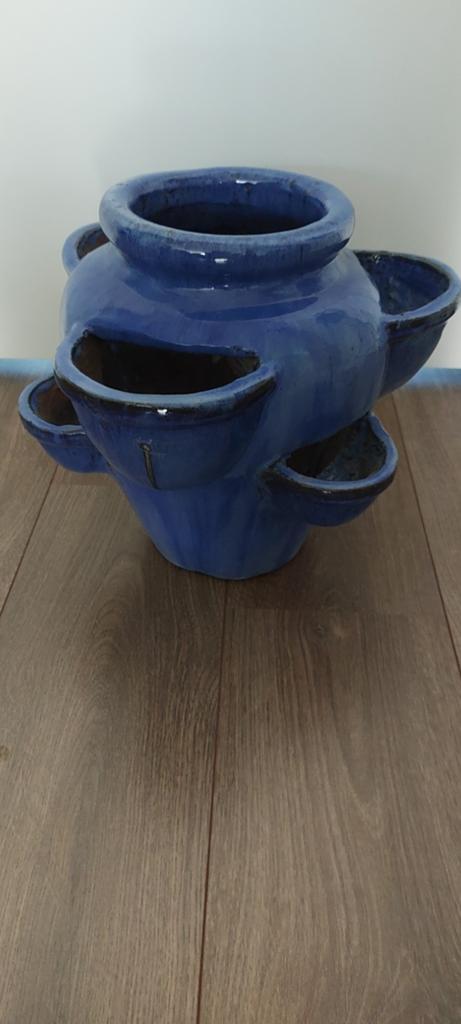 Aardbeien bloempot blauw, Tuin en Terras, Bloempotten, Ophalen, Rond, Aardewerk, Minder dan 40 cm