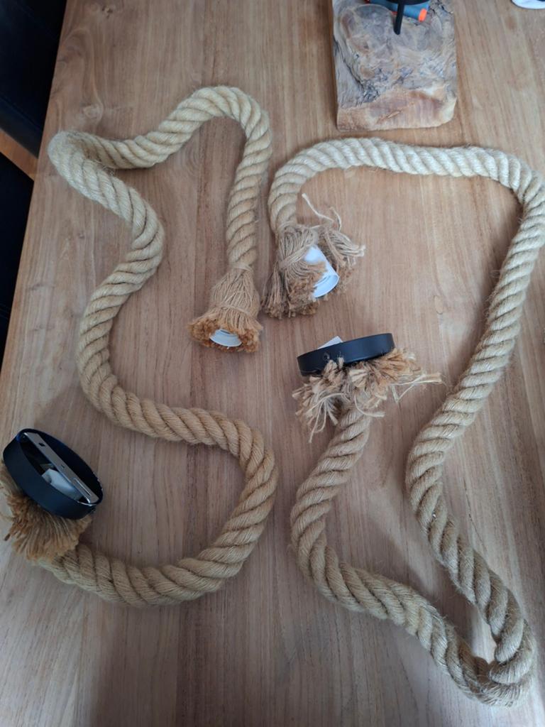 2x Touw Hanglampen - Rustieke Stijl, 1.5m+ Lengte, Overige materialen, Gebruikt, Ophalen of Verzenden, 75 cm of meer