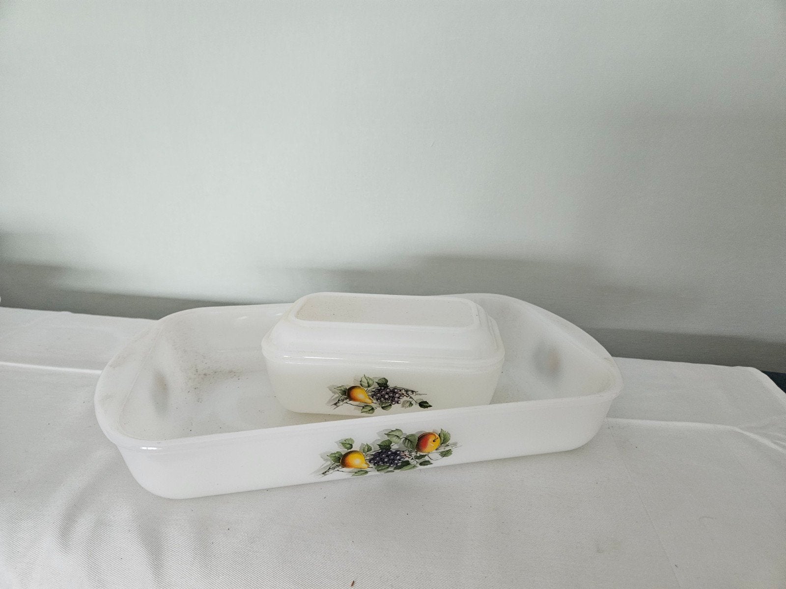 arcopal ovenschaal en schaaltje met deksel, 6 eierdopjes, Ophalen of Verzenden, Glas, Overige stijlen, Schaal of Schalen