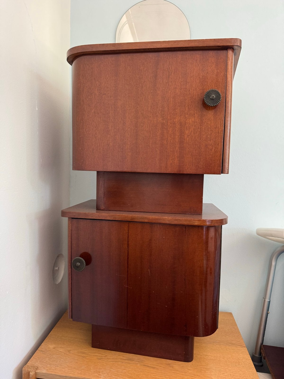 Set van 2 vintage houten nachtkastjes, Huis en Inrichting, Ophalen, Gebruikt, Minder dan 45 cm, 55 tot 70 cm