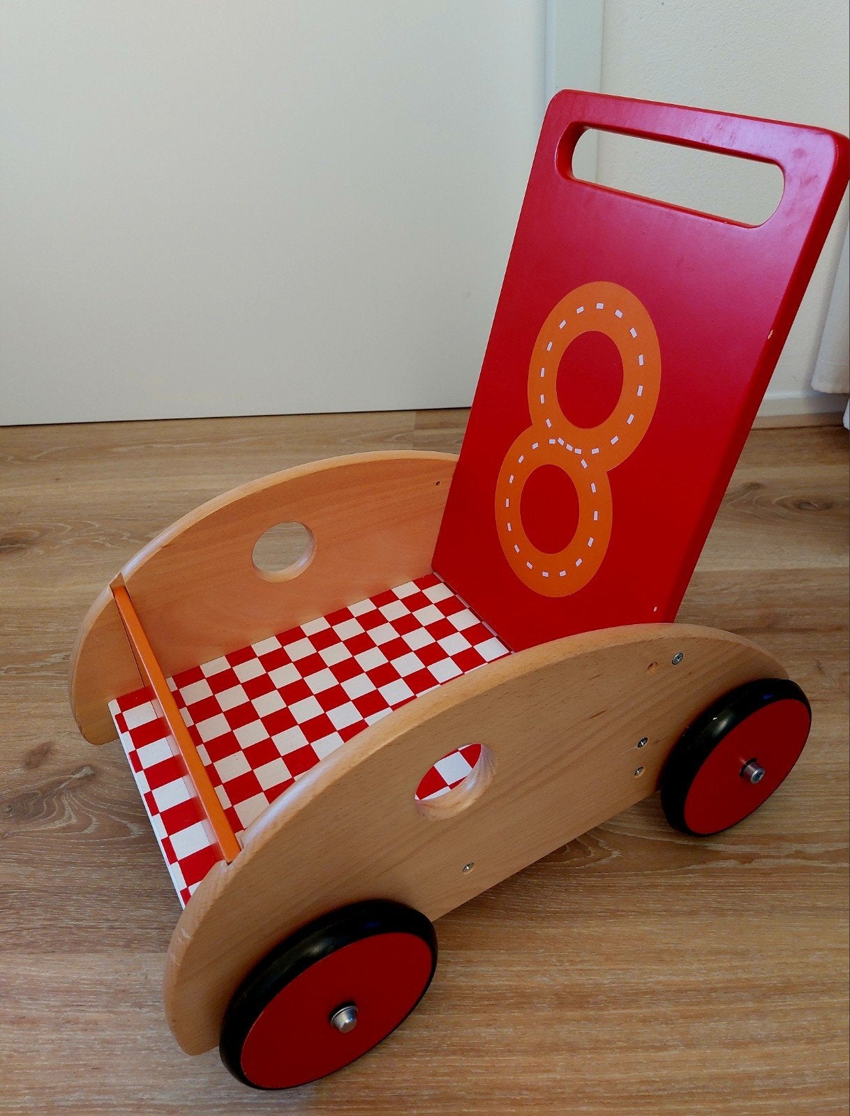 Prachtige houten loopkar/duwkar, perfect voor de 1e stapjes., Ophalen, Zo goed als nieuw