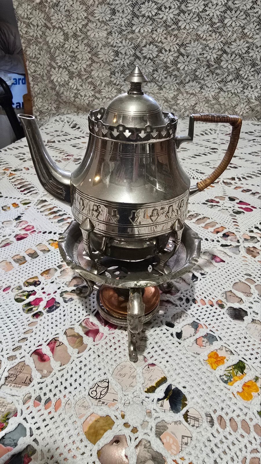 brocante theepot theeservies met brander, Ophalen of Verzenden