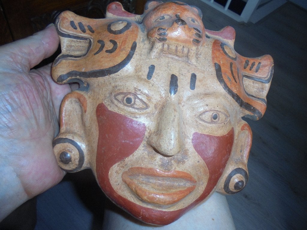 vintage mexico azteekse man kleimasker maya aardewerk kunst, Ophalen of Verzenden