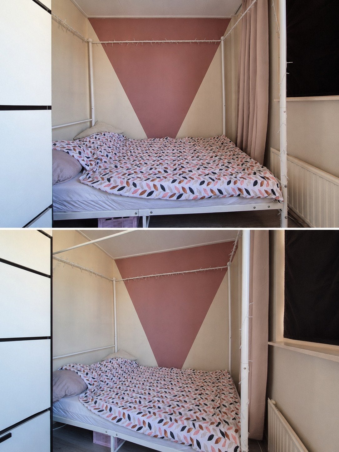 Twijfelaar bed met gloednieuw matras, Huis en Inrichting, Ophalen, Gebruikt, Wit, Twijfelaar