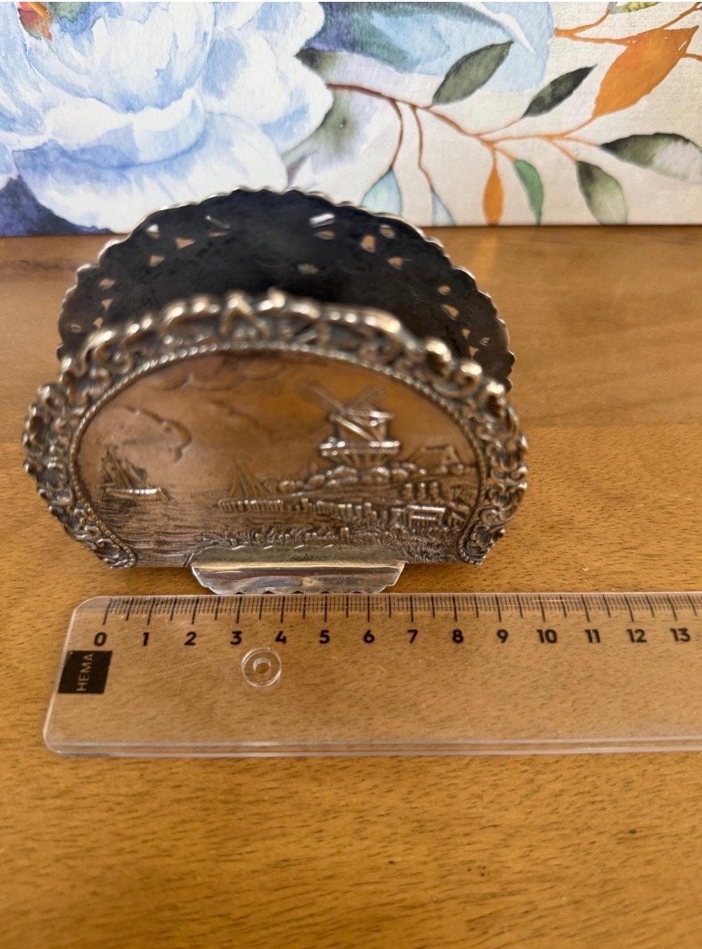 Vintage Verzilverde Servethouder met Hollands Tafereel, Ophalen of Verzenden, Zilver