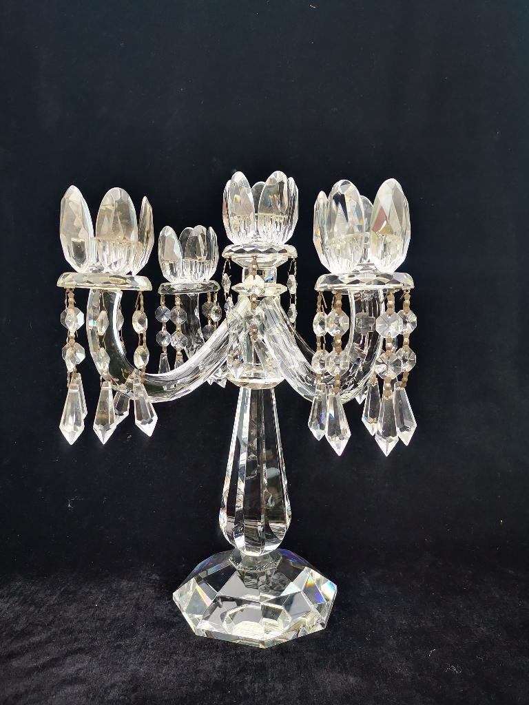 vintage kristallen kandelaar pegels boheems bruiloft kerst, Antiek en Kunst, Ophalen of Verzenden, Kristal