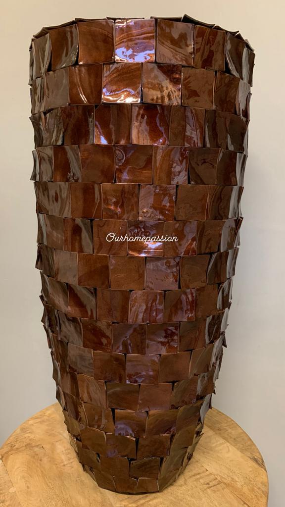 SCHELPENVAAS TAUPE BROWN ERIC KUSTER STYLE 80CM XXL VAAS, Ophalen of Verzenden