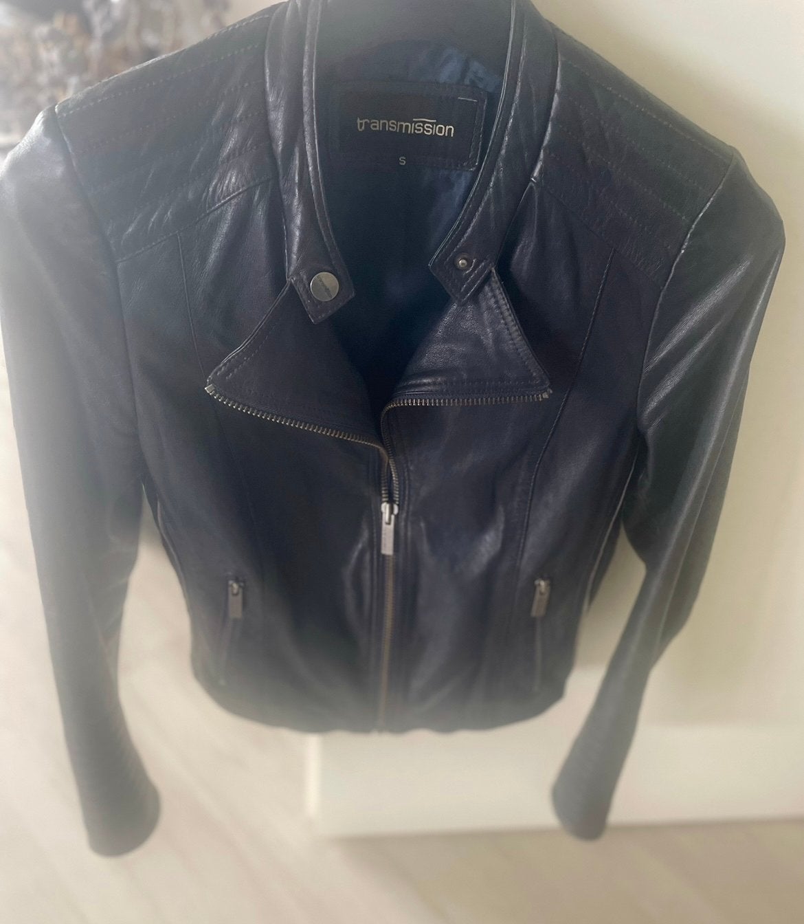 Leren bikerjack Transmission, Ophalen of Verzenden, Gedragen, Maat 36 (S), Blauw