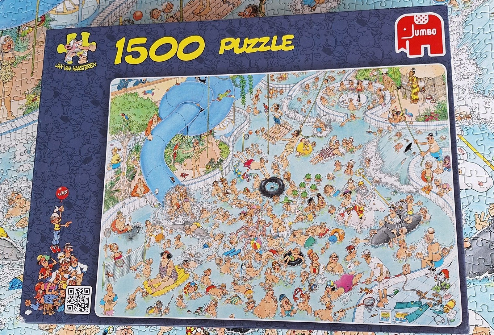 Puzzel Jan van Haasteren Tropisch Zwemparadijs 1500 stukjes, Ophalen of Verzenden, 500 t/m 1500 stukjes, Gebruikt, Legpuzzel
