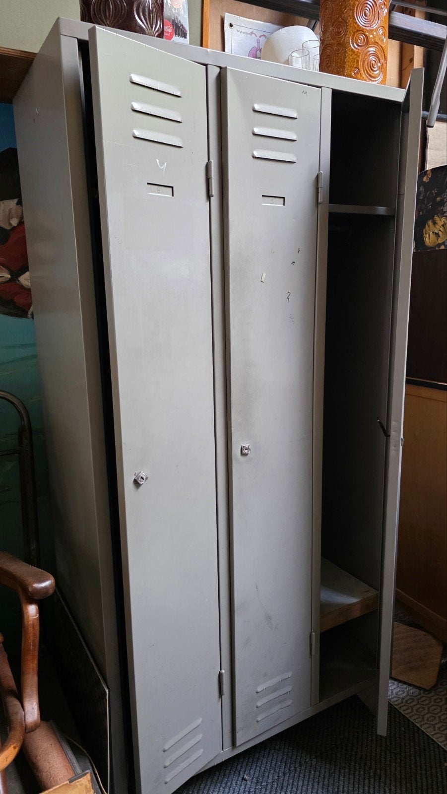 vintage lockerkast metaal 3 deurs uit oude fabriek, Ophalen, Gebruikt