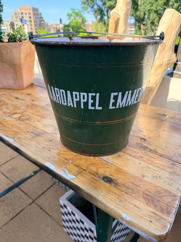 Vintage Aardappel Emmer - Groen Geëmailleerd, Ophalen