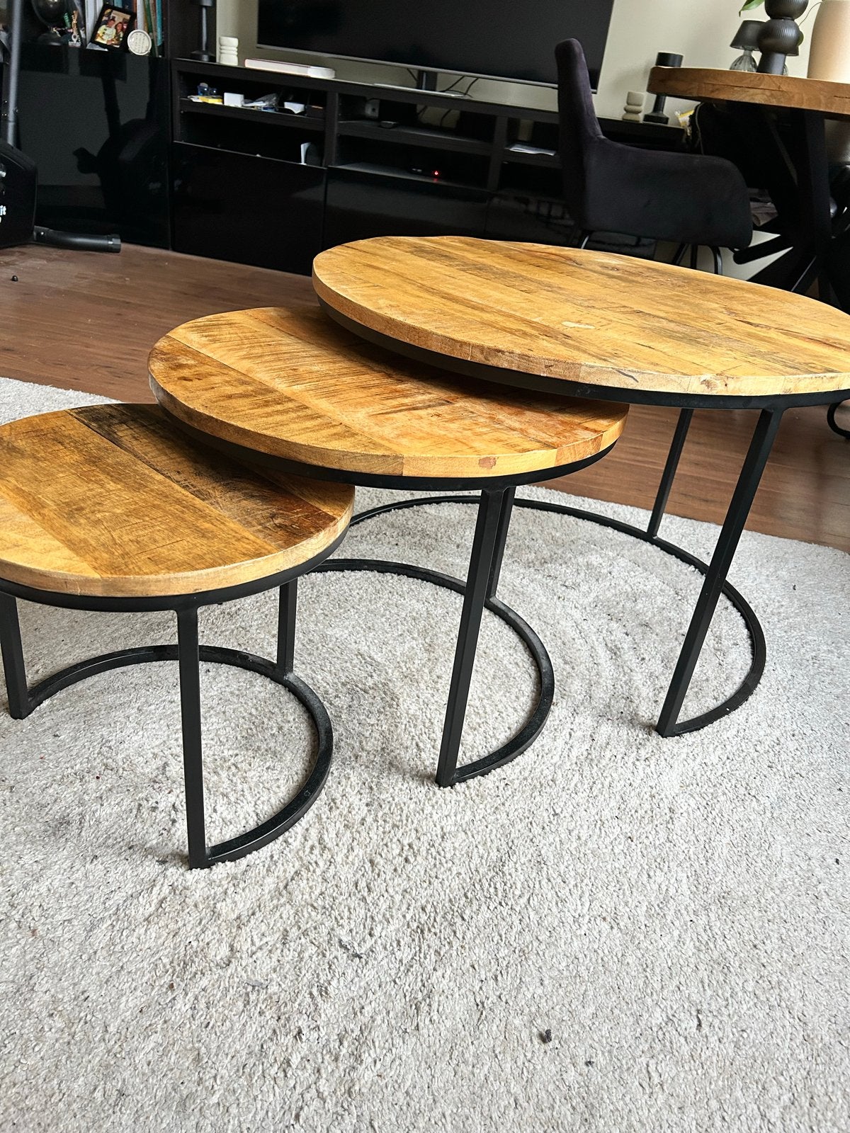 Salontafel set mangohout - 3 ronde tafels, Ophalen, Gebruikt, Rond, 50 tot 100 cm