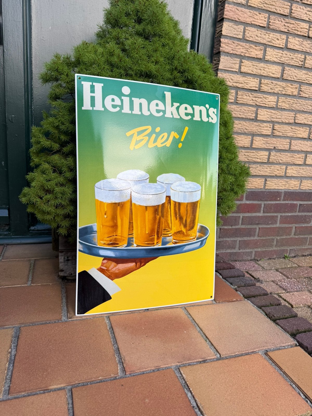 Heineken bier emaille reclamebord reclame bord mancave cafe, Ophalen, Zo goed als nieuw, Reclamebord