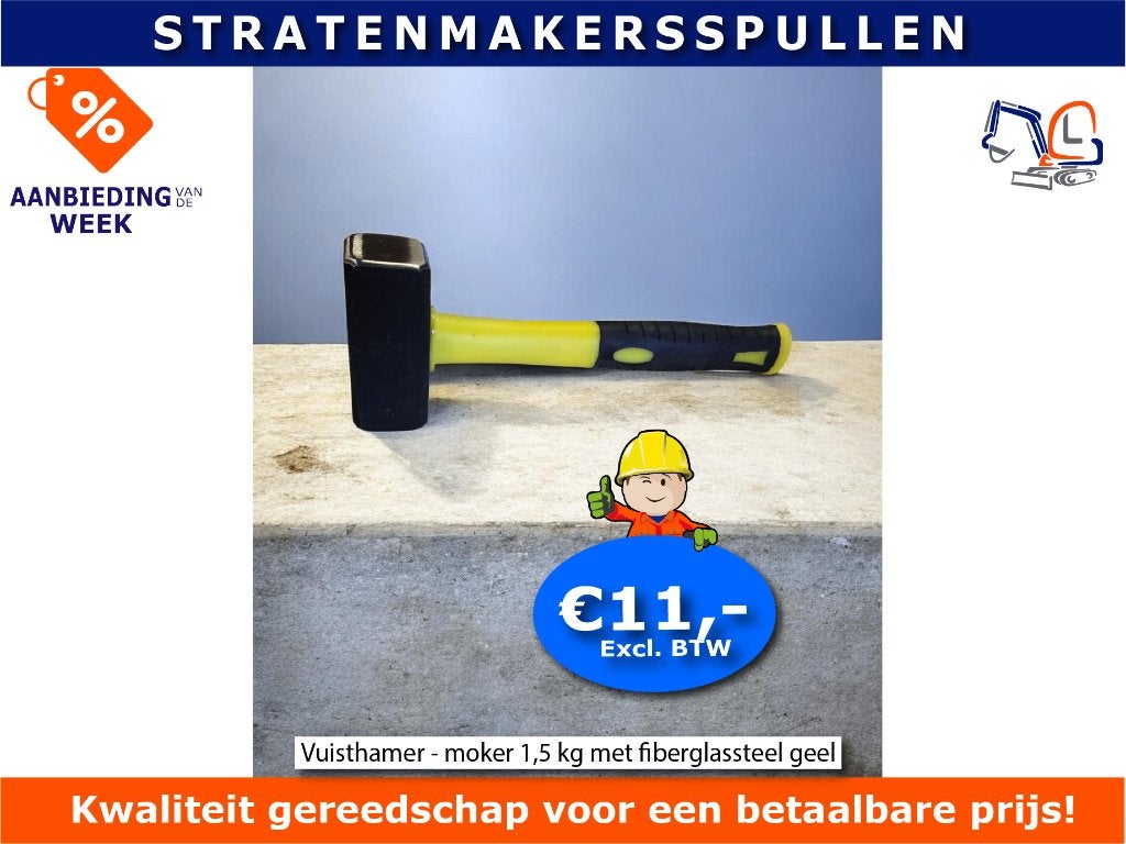 Vuisthamer - moker 1,5 kg met fiberglassteel geel, Ophalen of Verzenden, Nieuw, Overige soorten