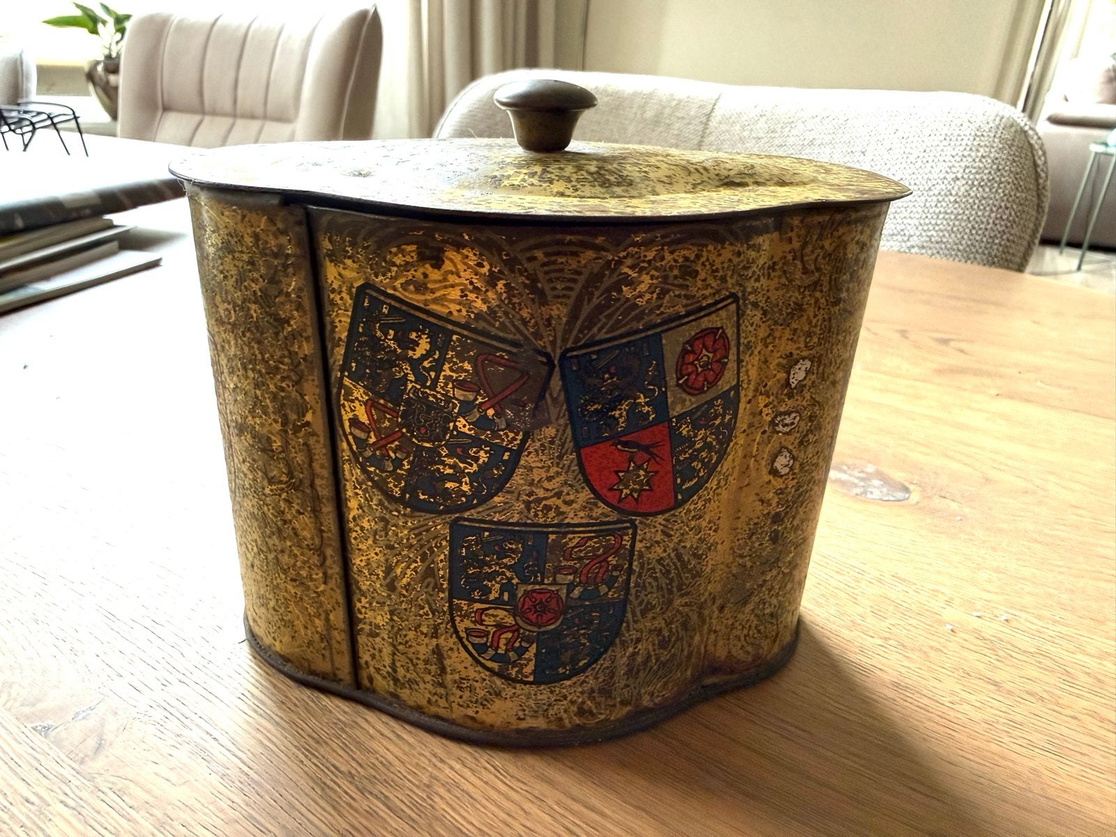 Antieke blikken trommel Kaffee HAG, Verzamelen, Ophalen of Verzenden