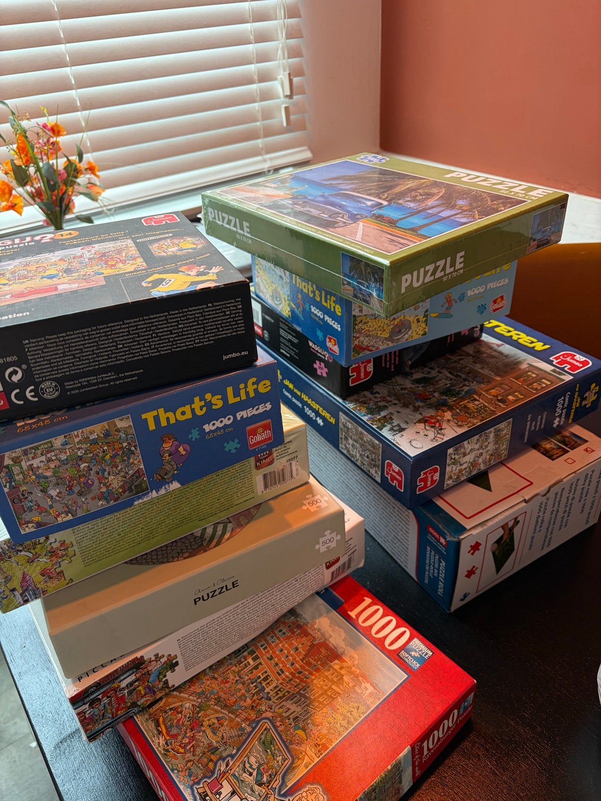 10 diverse legpuzzels, deels nieuw, met puzzelmat, Ophalen, 500 t/m 1500 stukjes, Gebruikt, Legpuzzel
