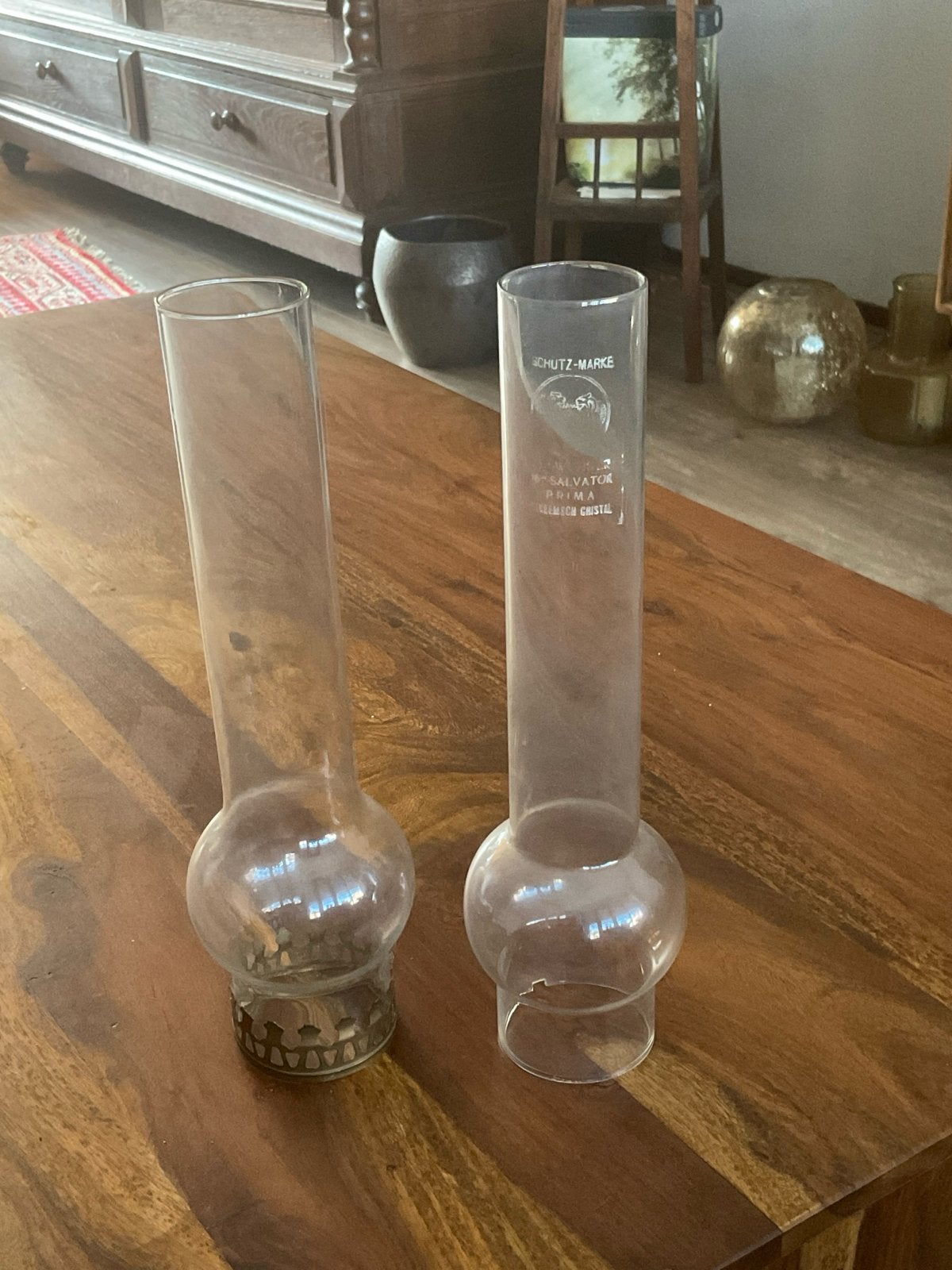 Set van 2 antieke olielamp cilinders / lampenglazen, Ophalen