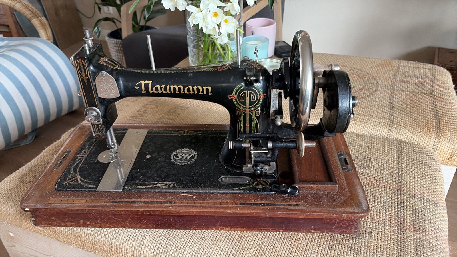 Antieke Naumann Naaimachine met Houten Koffer, Ophalen