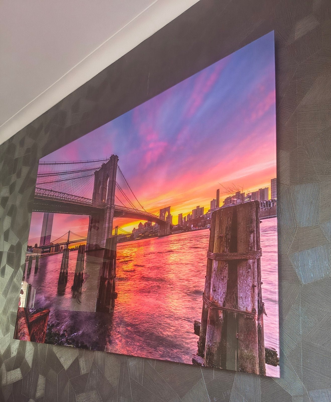 Prachtig groot écht glazen schilderij Brooklyn Bridge, Ophalen