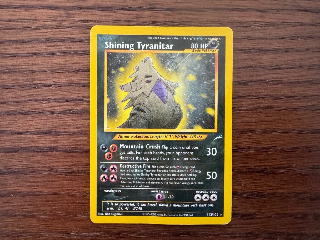 Shining Tyranitar 113/105 Neo Destiny 2002 Pokémon, Ophalen, Zo goed als nieuw, Losse kaart, Foil