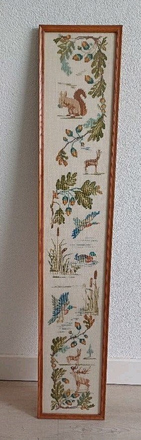 Geborduurd schilderij dieren/planten/vogels 19x101,5x1,5, Huis en Inrichting, Woonaccessoires | Schilderijen, Tekeningen en Foto's