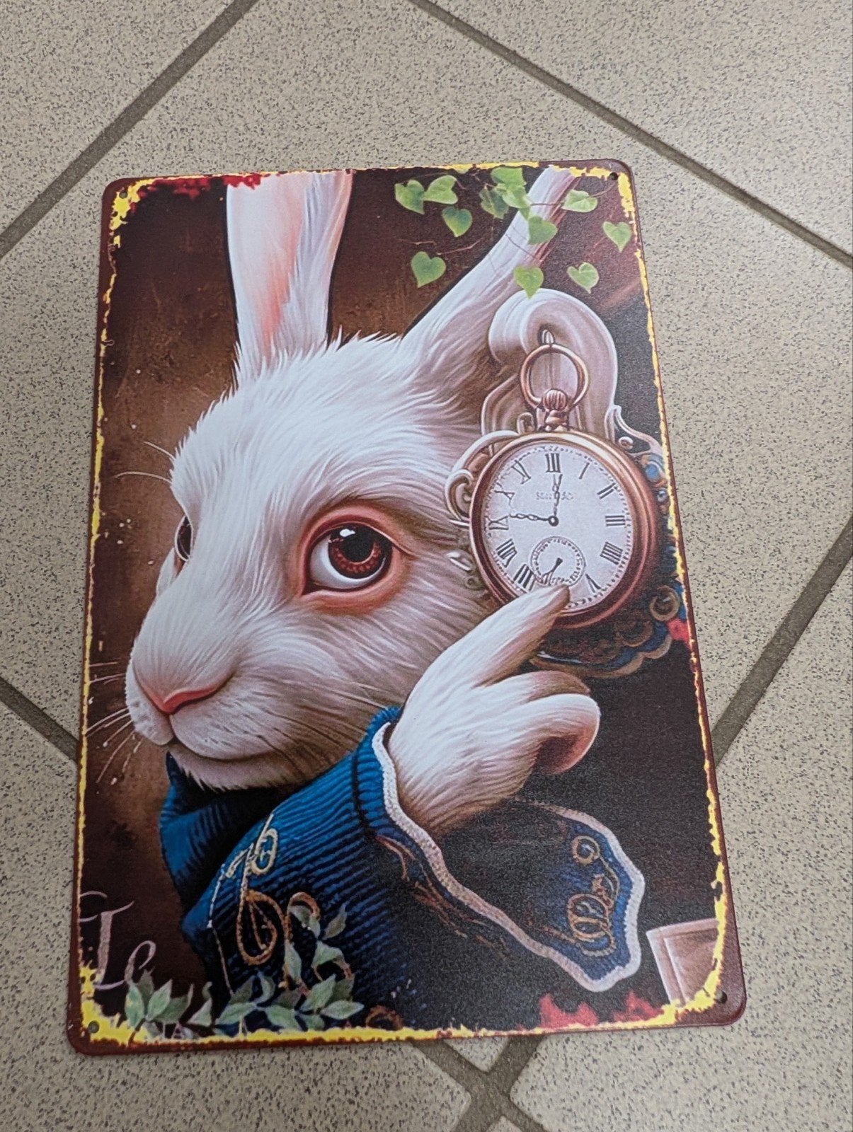 Metalen Wandbord Alice in Wonderland Konijn 30x20cm, Ophalen of Verzenden