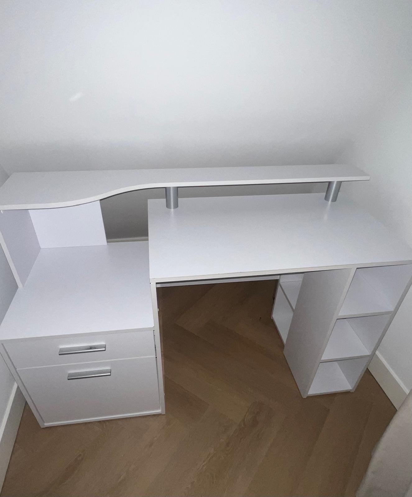 Wit bureau met lades en opbergruimte, Huis en Inrichting, Bureaus, Ophalen, Gebruikt, Met lades, Spaanplaat of MDF
