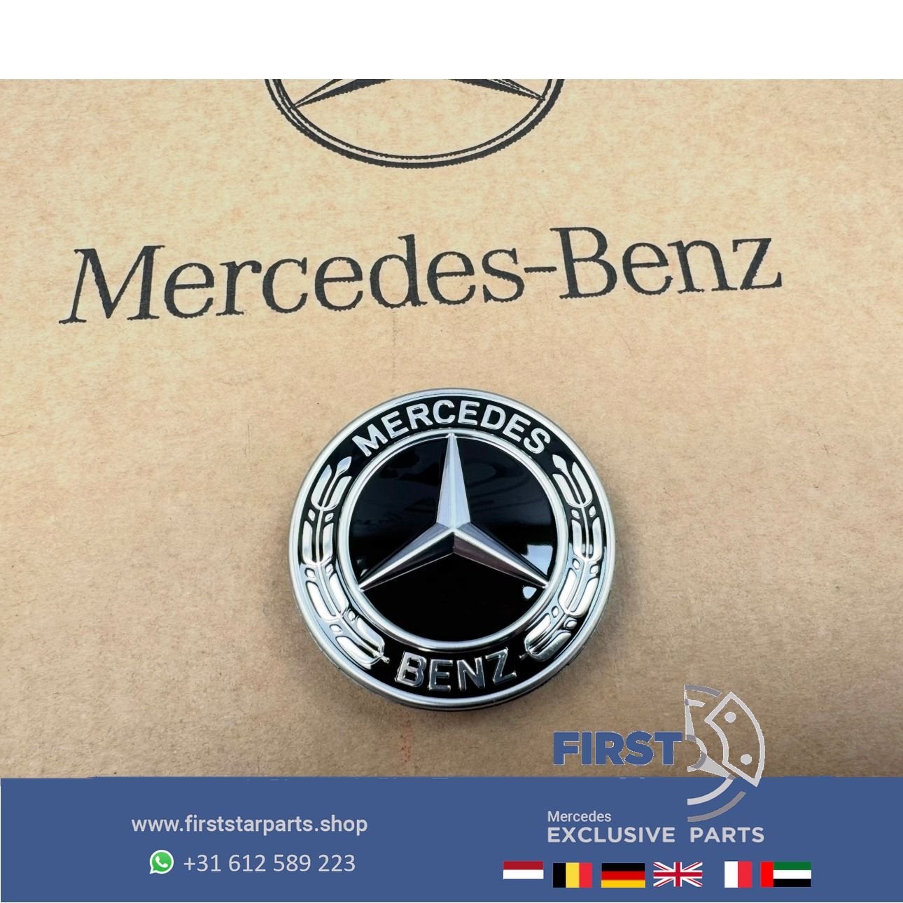 MOTORKAP LOGO EMBLEEM ZWART Mercedes AMG W204 W205 W212 W213, Gebruikt, -, Ophalen of Verzenden, -