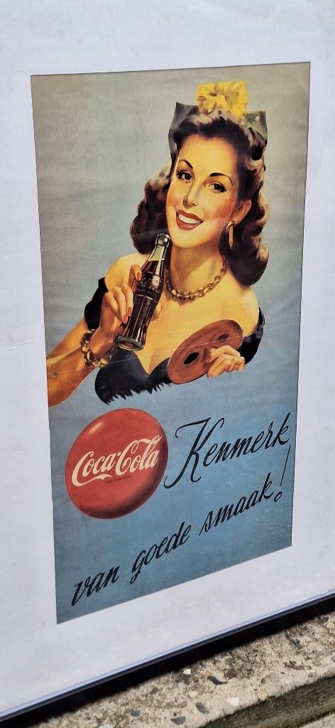 Coca Cola poster, authentieke herdruk van de oorlogsposter., Ophalen, Met lijst, A1 t/m A3, Reclame