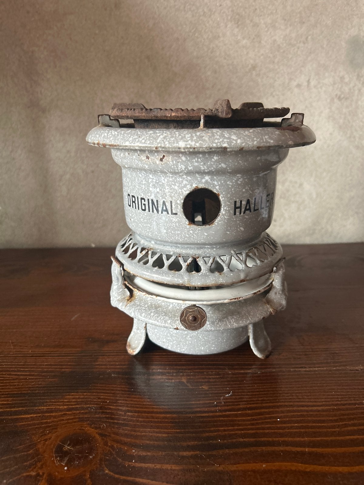 Vintage grijs gewolkt Original 1-pits petroleumstel, Antiek en Kunst, Ophalen of Verzenden