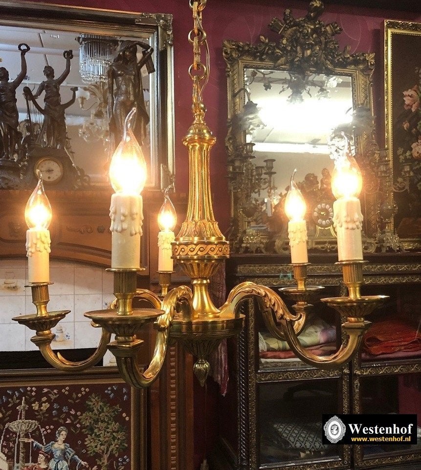 Antieke kroonluchter brons kandelaar barok goud kaarsen lamp, Ophalen of Verzenden, Gebruikt, Overige materialen, Antiek / klassiek