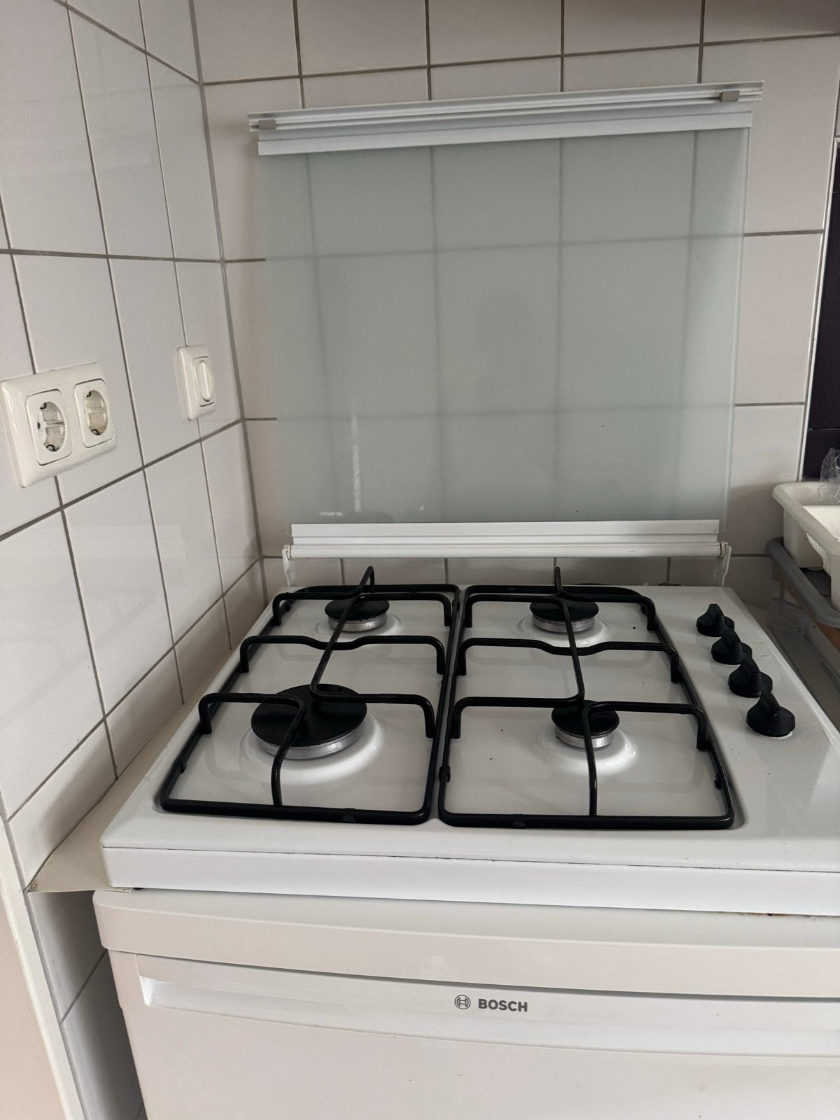 Bosch Gaskookplaat - Wit, 4 Kookzones, Ophalen, Gebruikt, 60 cm of meer, 4 kookzones