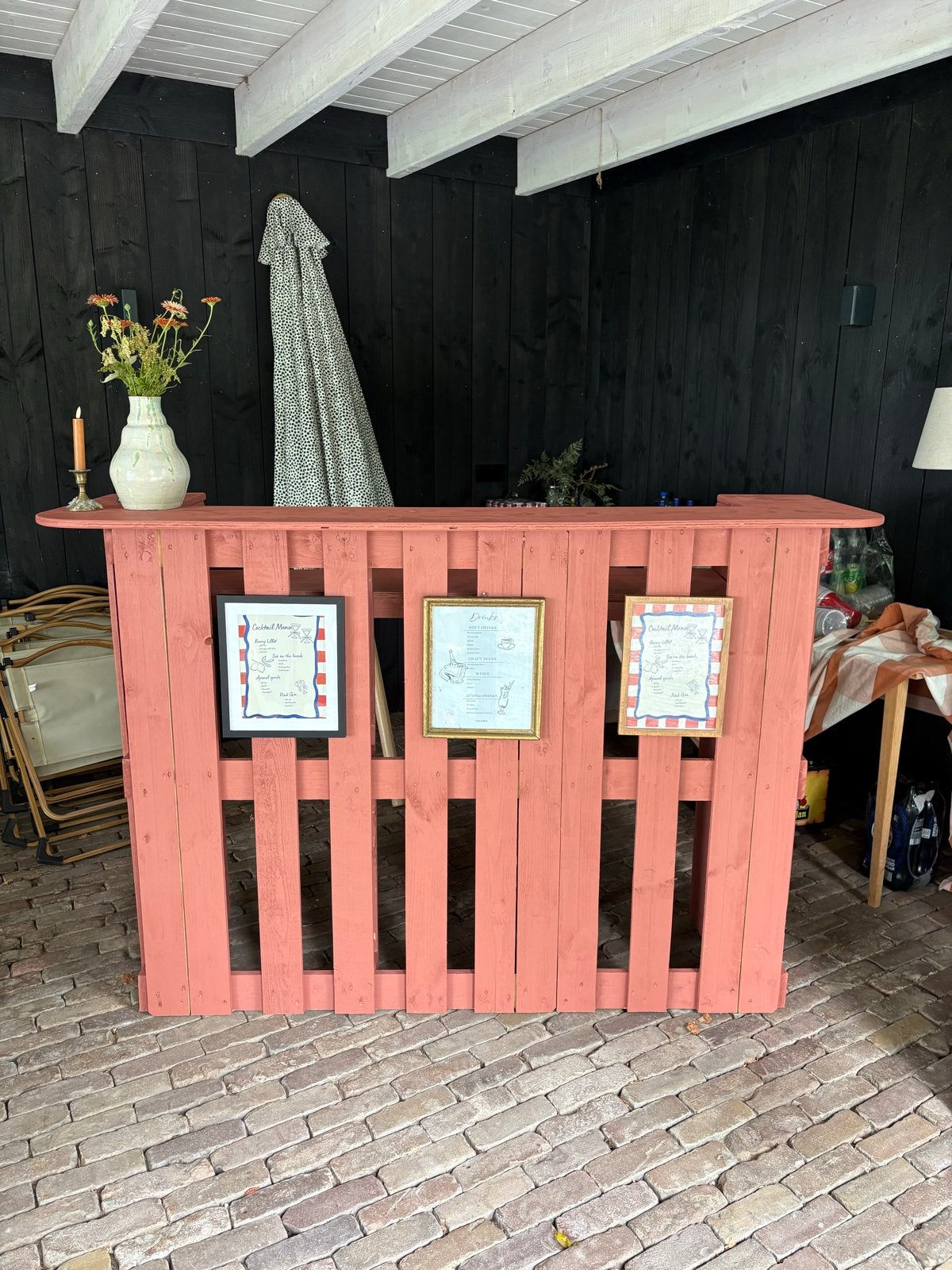 Unieke handgemaakte bar van pallets- roze/rood, Huis en Inrichting, Barren, Ophalen, Gebruikt