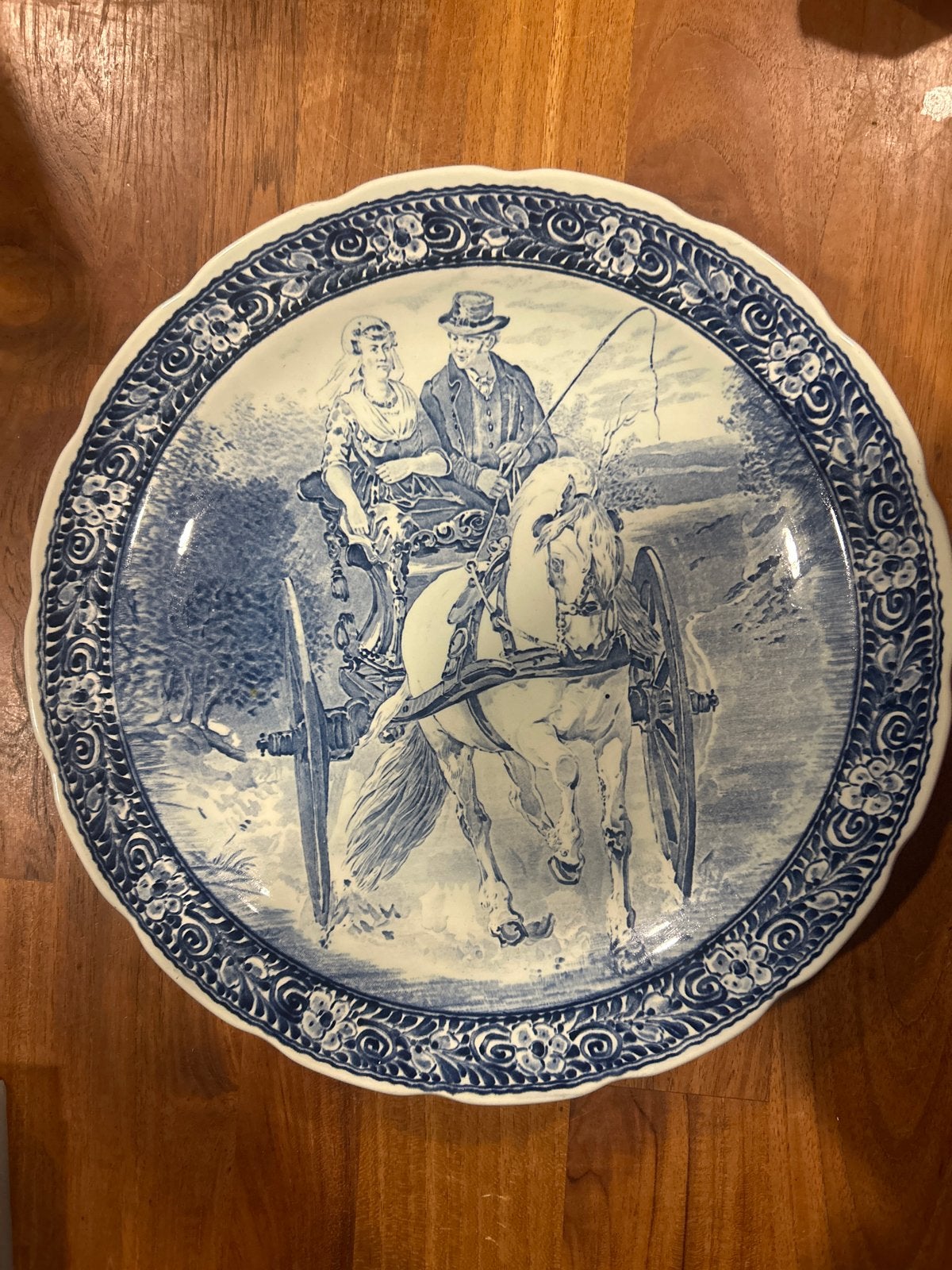 Boch Delfts Blauw Wandbord - Koets met Paard, Ophalen of Verzenden