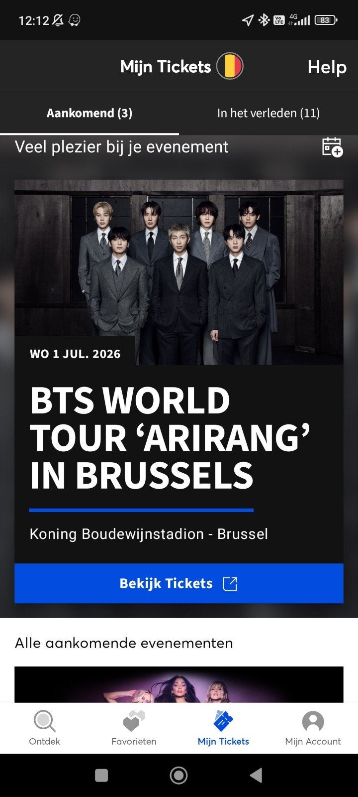1 Budget vriendelijk Ticket Concert BTS 01 07 2026 Brussel, Eén persoon, Juli
