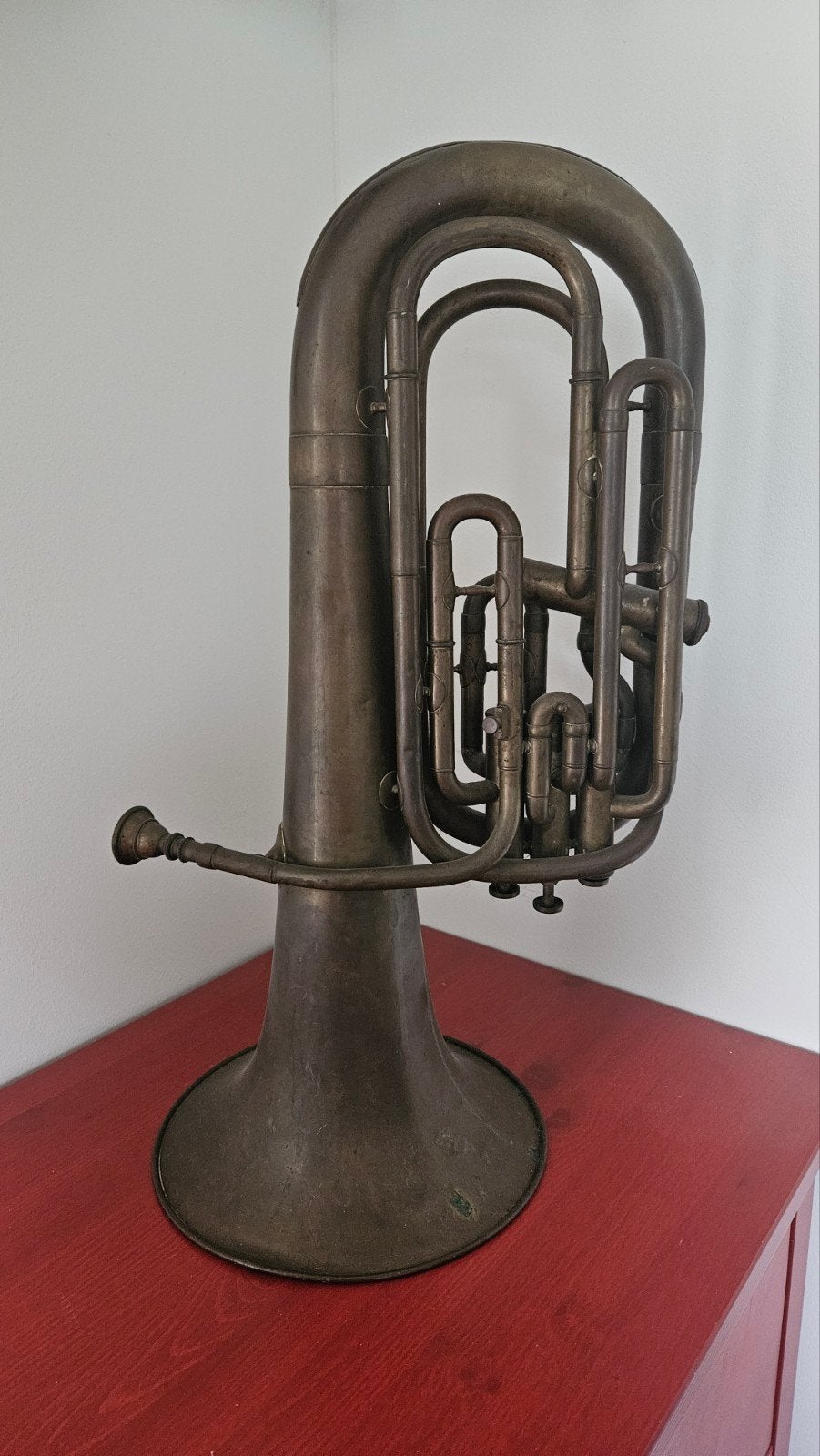 Antieke Tuba/Euphonium - Decoratief Koperen Blaasinstrument, Muziek en Instrumenten, Ophalen, Gebruikt, Koperblazer